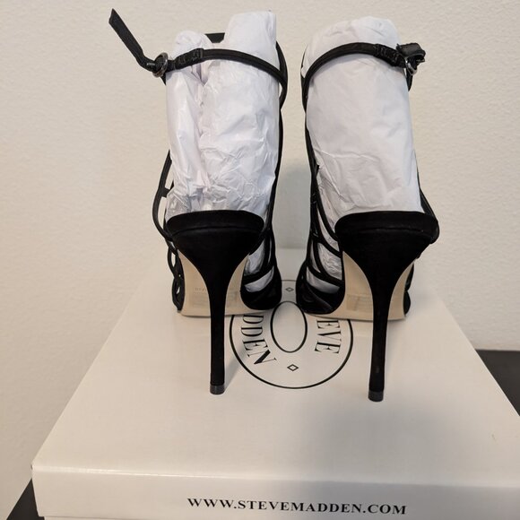 NEW Steve Madden Slithur Black Nubuck Heels, Size 7.5 - Picture 3 of 7